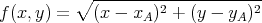           ∘ ---------2----------2-
f (x,y) =   (x - xA ) + (y - yA )
